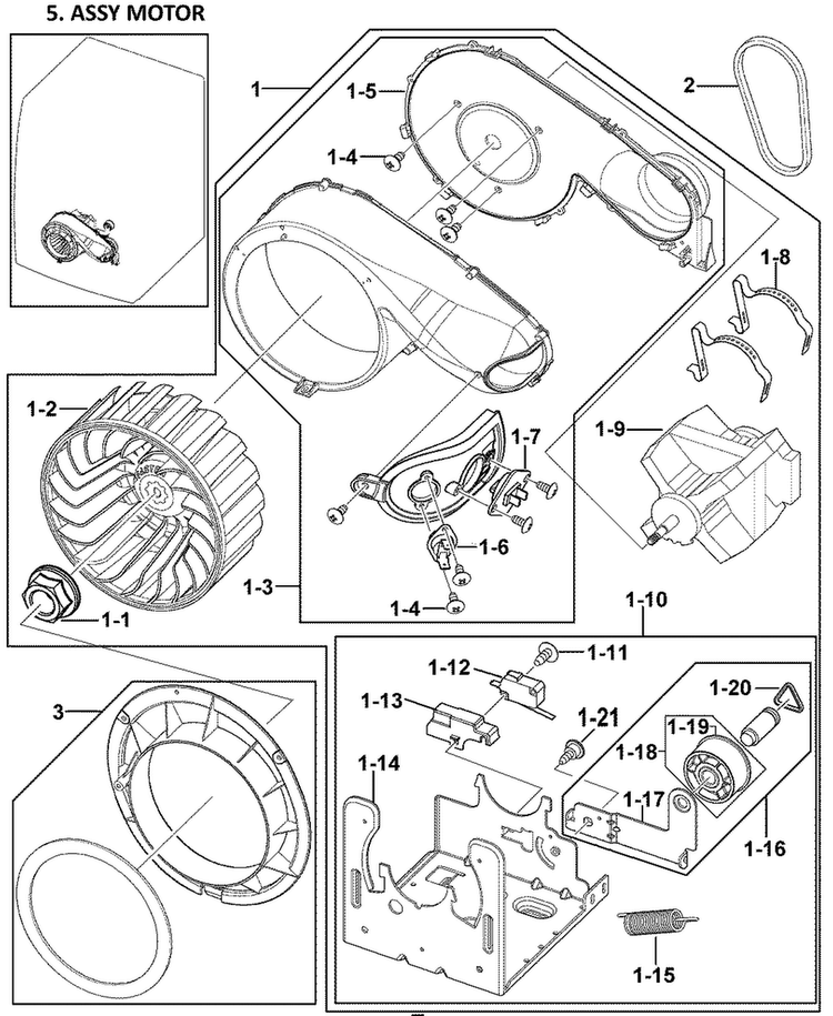 Motor Assy Diagram and Parts List for DV409AGR XAA-0000 Samsung Dryer