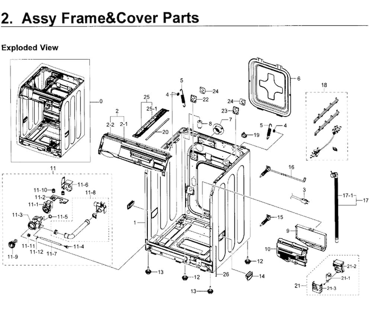 Frame & Cover Parts Diagram and Parts List for WF419AAW XAA-0003 Samsung Washer