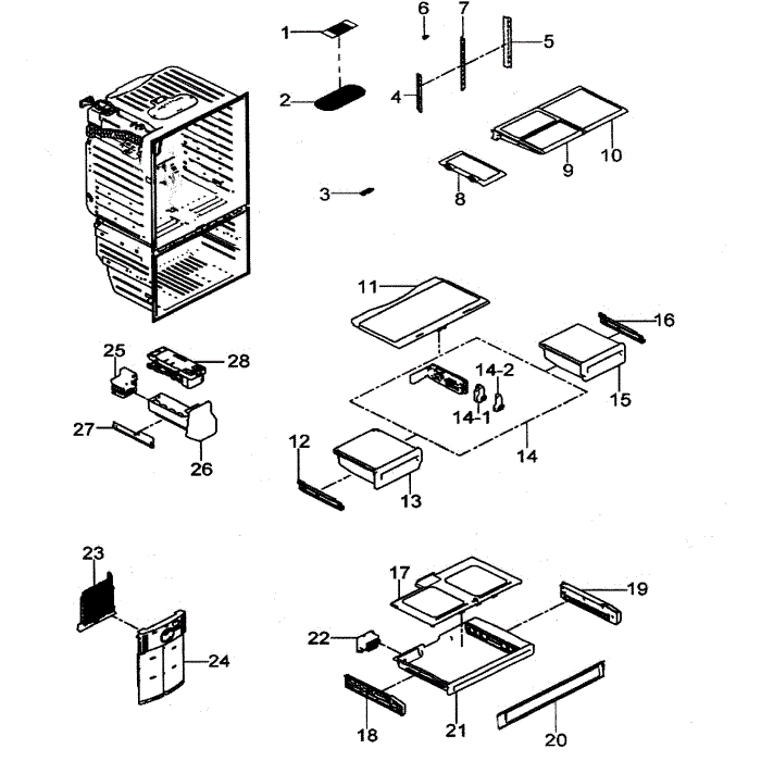 Refrigerator Diagram and Parts List for RFG297HDBP XAA-00 Samsung Refrigerator