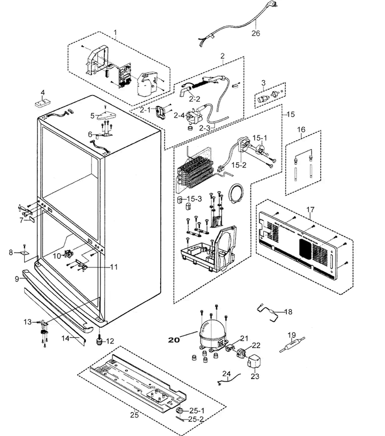 Cabinet Diagram and Parts List for RB215ZABB XAA Samsung Refrigerator