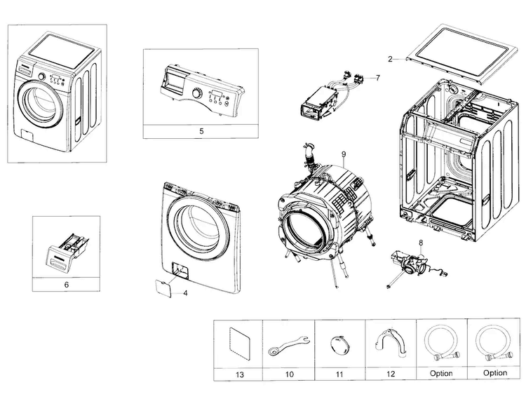 Main Asy Diagram and Parts List for WF36J4000AW A2-0000 Samsung Washer