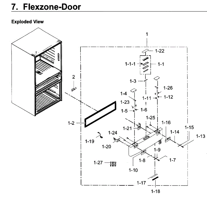 Flexzone Diagram and Parts List for RF22KREDBSR AA-02 Samsung Refrigerator