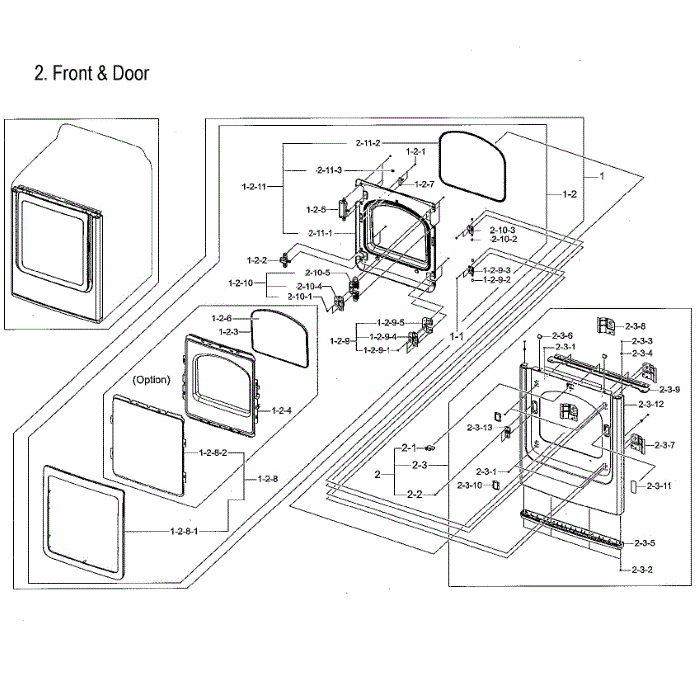 Frame Front And Door Diagram and Parts List for DVG52M7750V A3-00 Samsung Dryer