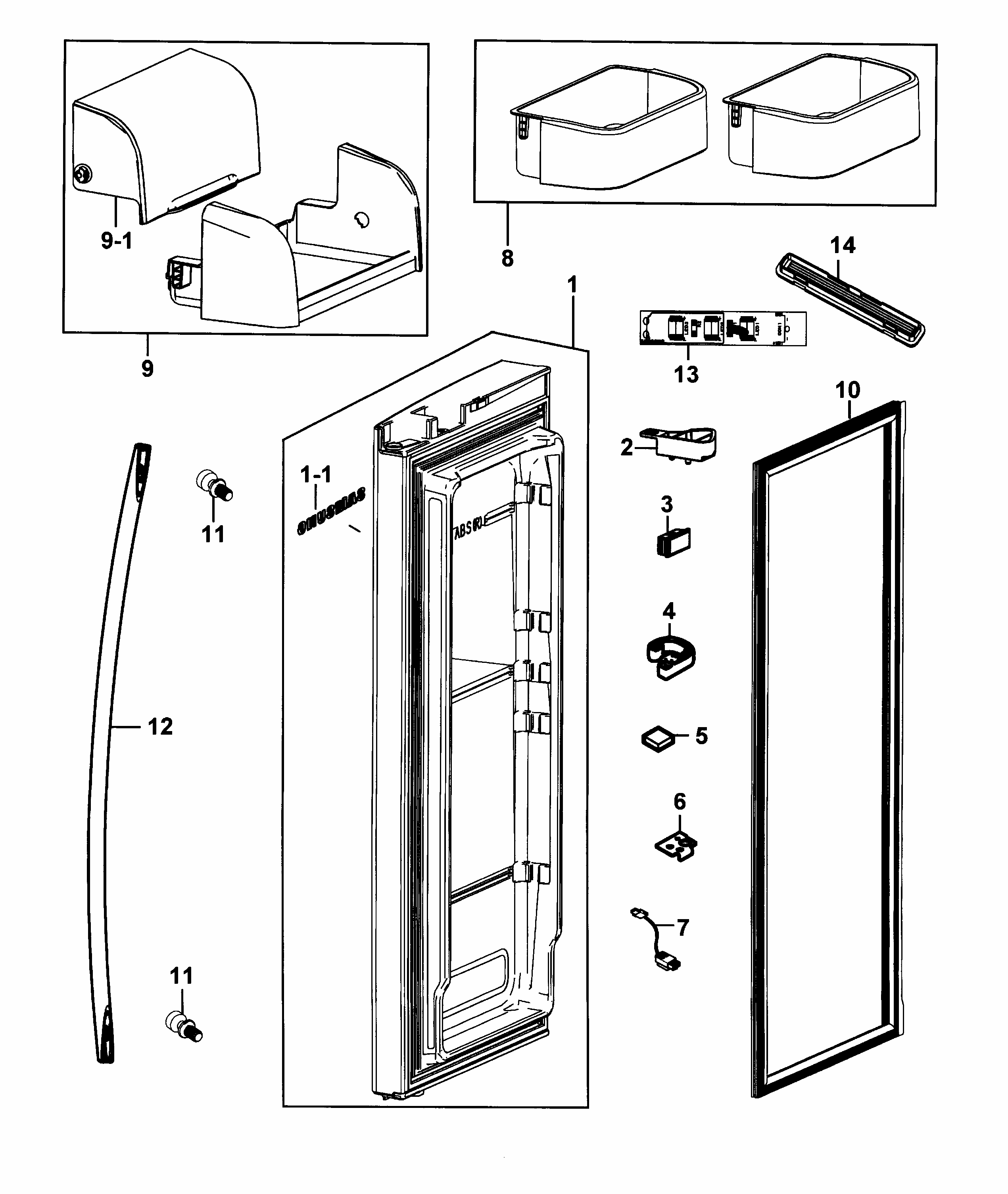 Fridge Door Diagram and Parts List for RF268ACPN XAA-0001 Samsung Refrigerator
