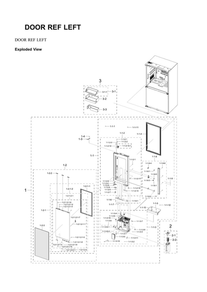 Left Refrigerator Door Diagram and Parts List for RF23A967512 AA-00 Samsung Refrigerator