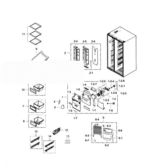 Refrigerator Diagram and Parts List for RS25H5111BC AA-00 Samsung Refrigerator