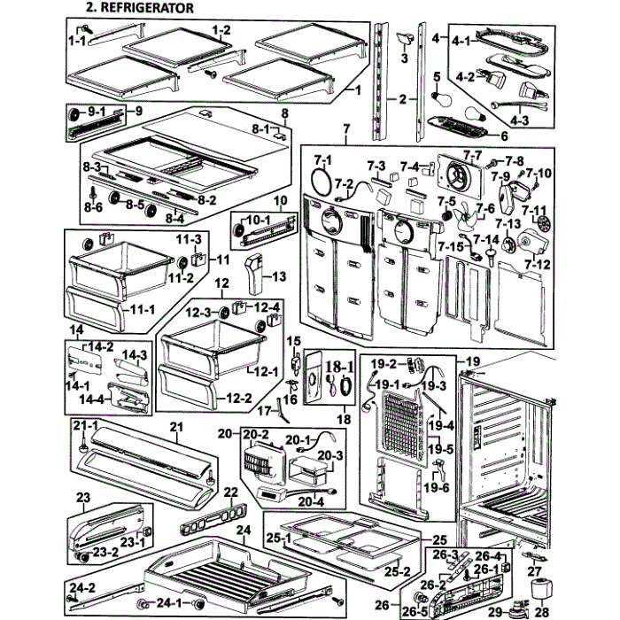 Refrigerator Diagram and Parts List for RF266ADBP XAA-00 Samsung Refrigerator