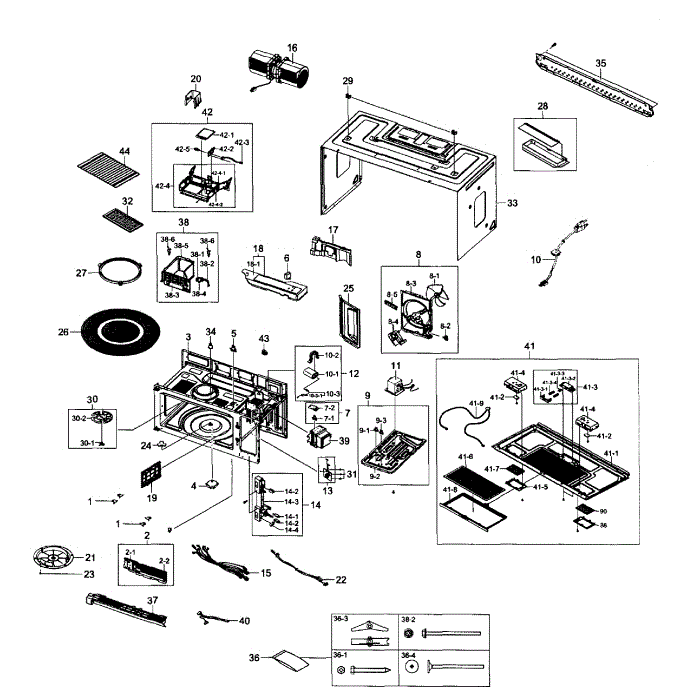 Cabinet Assembly Diagram and Parts List for ME21F707MJT AA-00 Samsung Microwave
