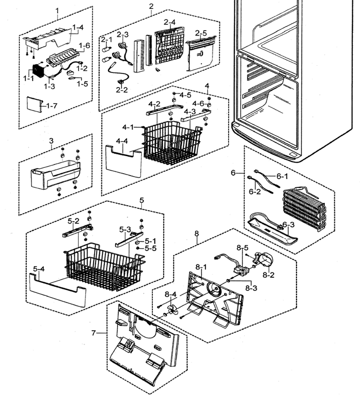 Freezer Diagram and Parts List for RB215ZABB XAA Samsung Refrigerator