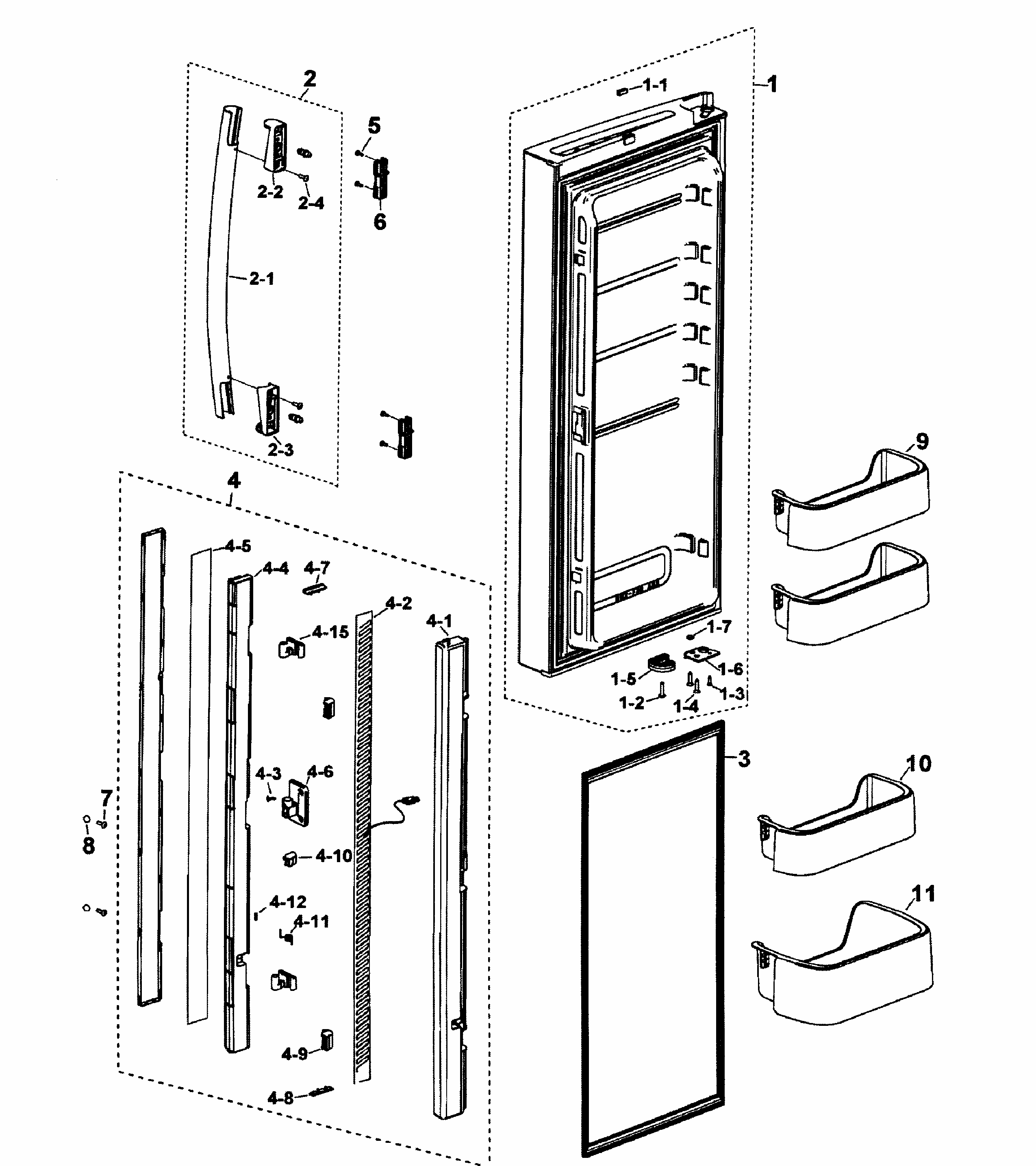 Left Door Diagram and Parts List for RF197ABPN XAA-0000 Samsung Refrigerator
