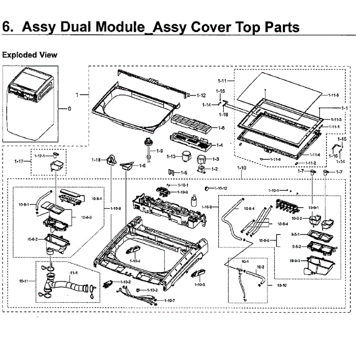 Dual Module-Top Diagram and Parts List for WV60M9900AW A5-00 Samsung Washer