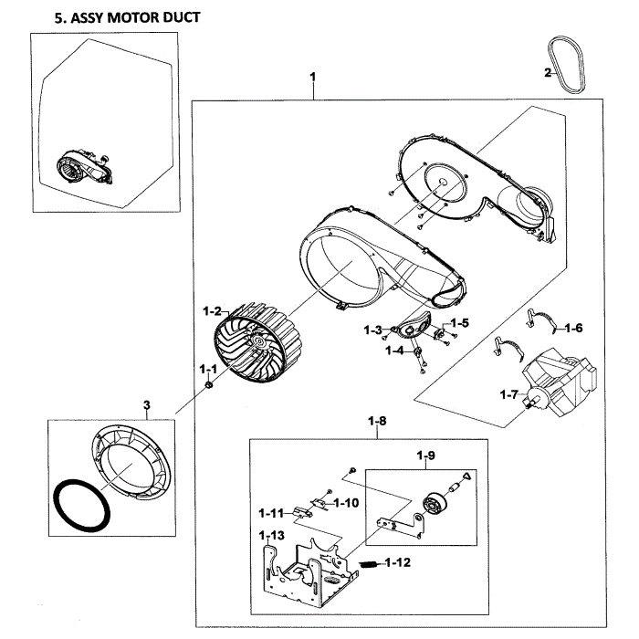 Motor Duct Diagram and Parts List for DV218AEW XAA-01 Samsung Dryer