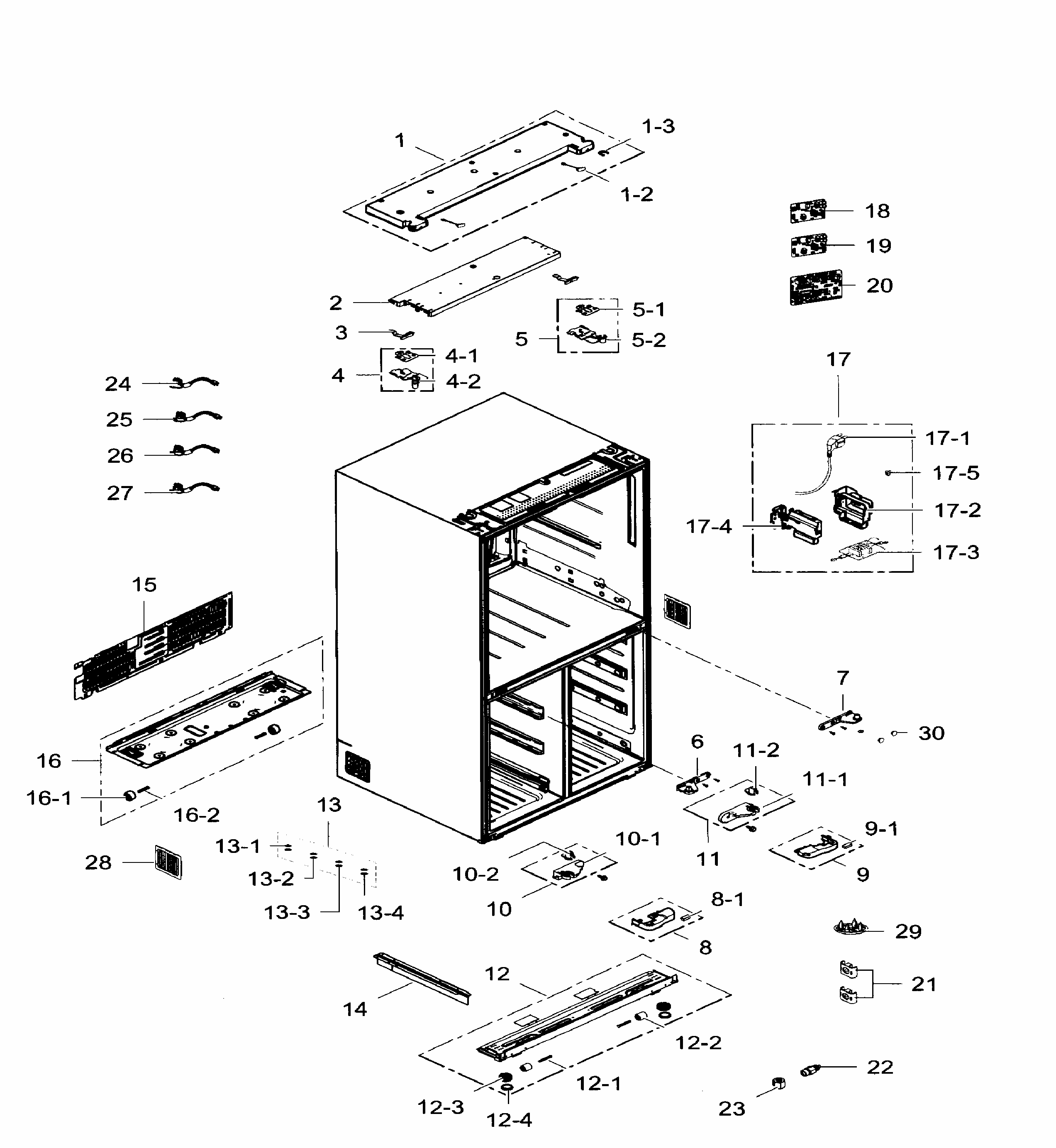 Cabinet Diagram and Parts List for RF34H9960S4 AA-0002 Samsung Refrigerator
