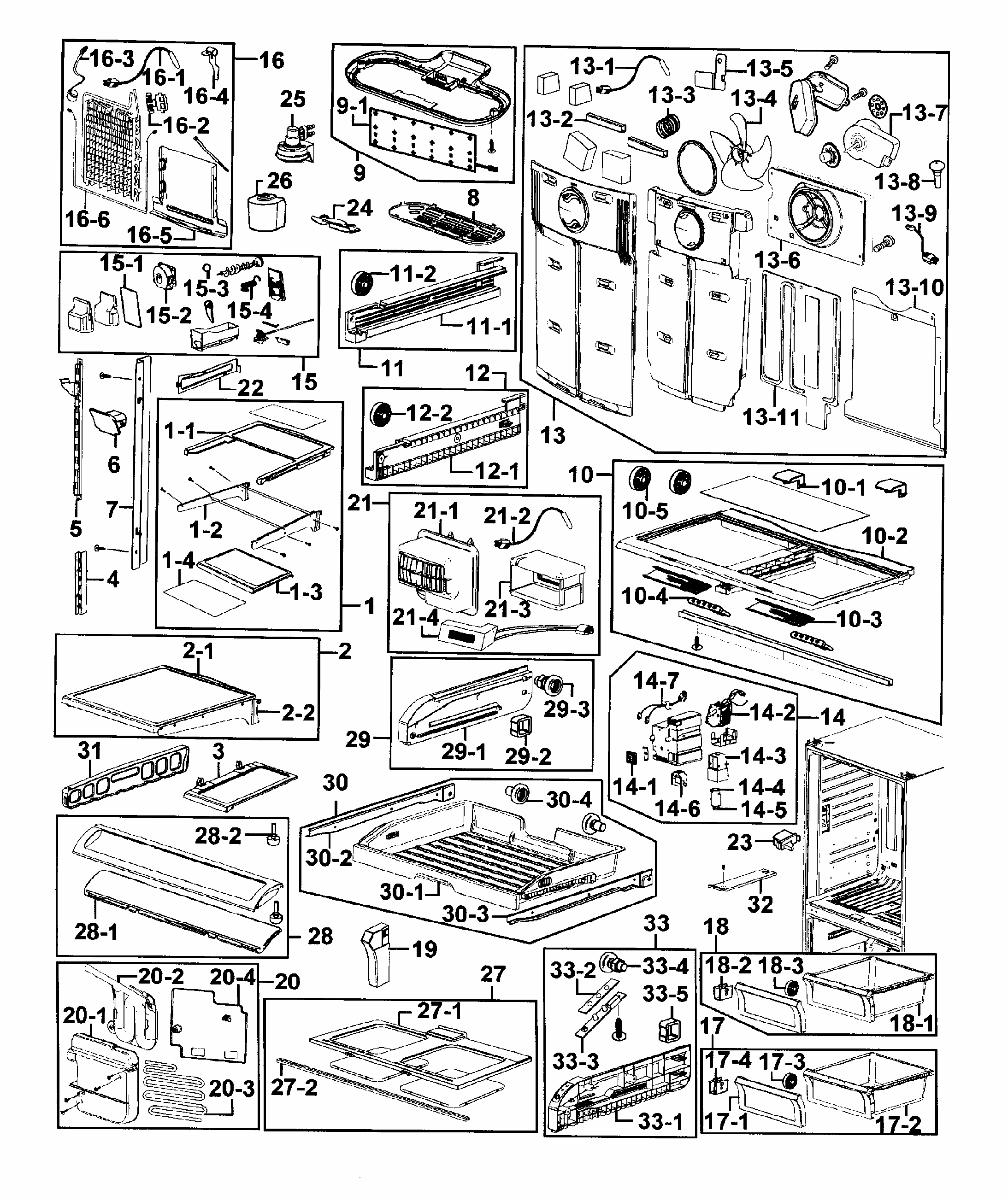 Refrigerator Diagram and Parts List for RF267HERS XAA-0001 Samsung Refrigerator