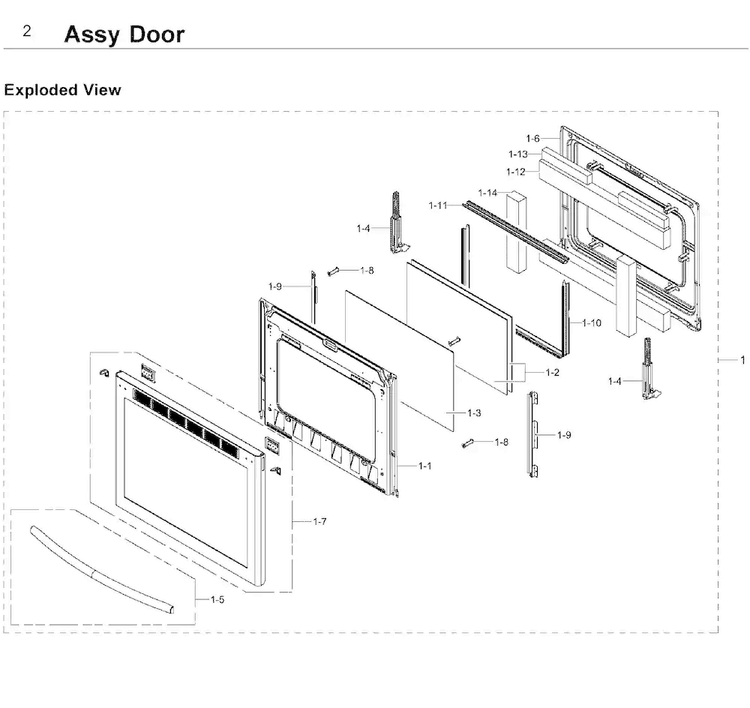 Door Diagram and Parts List for NE58F9710WS AA-0004 Samsung Range