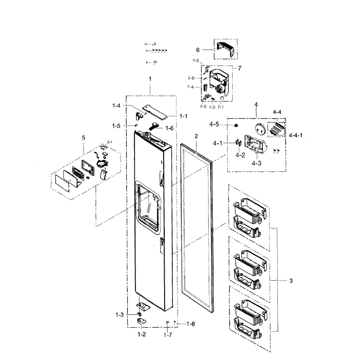 Freezer Door Diagram and Parts List for RS267TDRS XAA-03 Samsung Refrigerator
