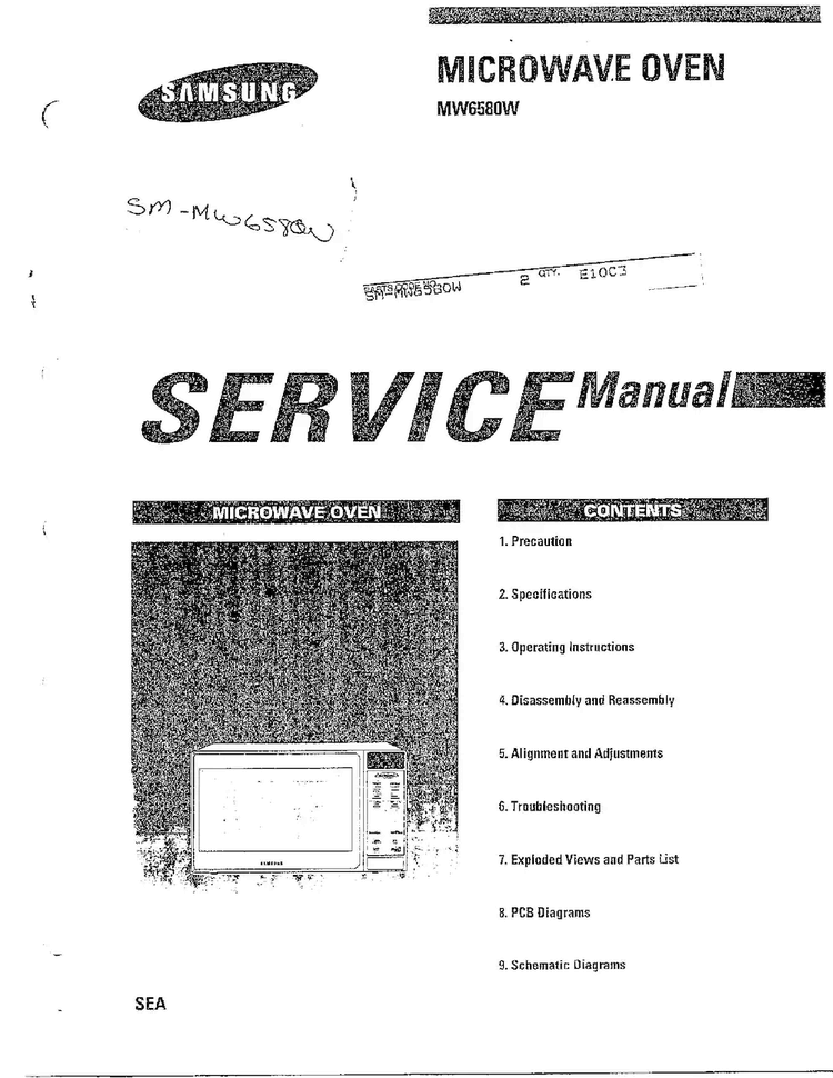 Microwave Oven Diagram and Parts List for MW6580W XAA Samsung Microwave