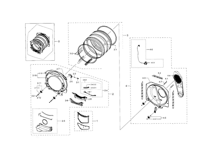 Drum Diagram and Parts List for DV331AEW XAA-0002 Samsung Dryer