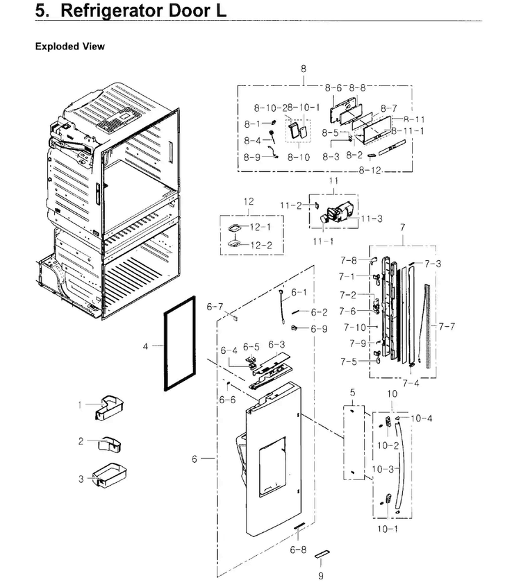 Fridge Door L Diagram and Parts List for RF4267HARS XAA-0005 Samsung Refrigerator