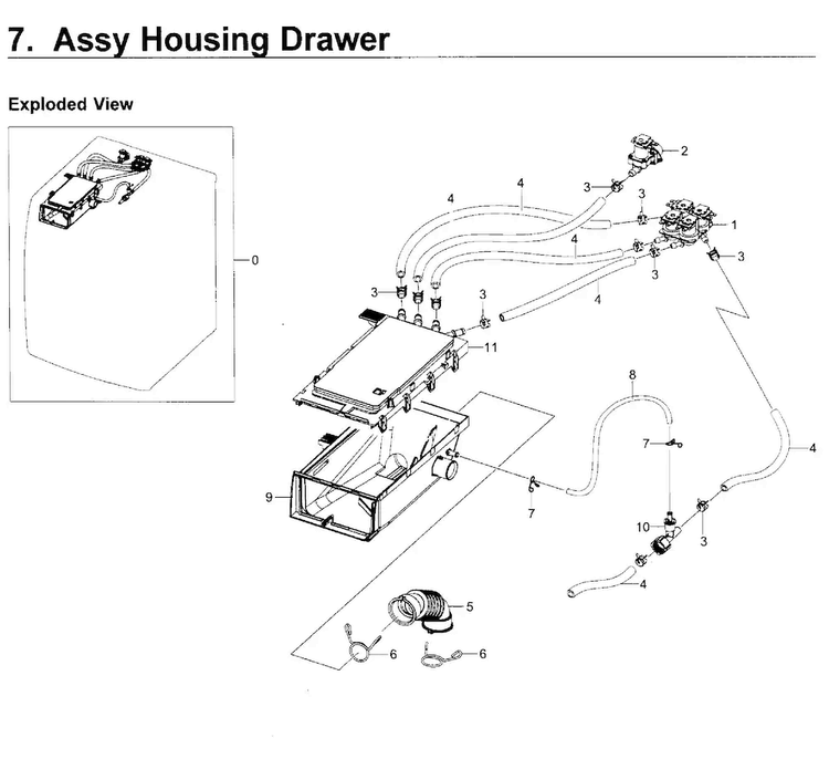 Housing-drawer Diagram and Parts List for WF50K7500AW A2-0011 Samsung Washer