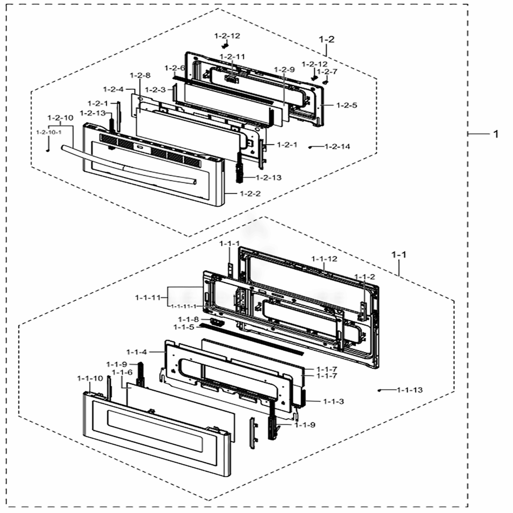 Assembly Door Diagram and Parts List for NE58K9850WG (AA)(0004) Samsung Range