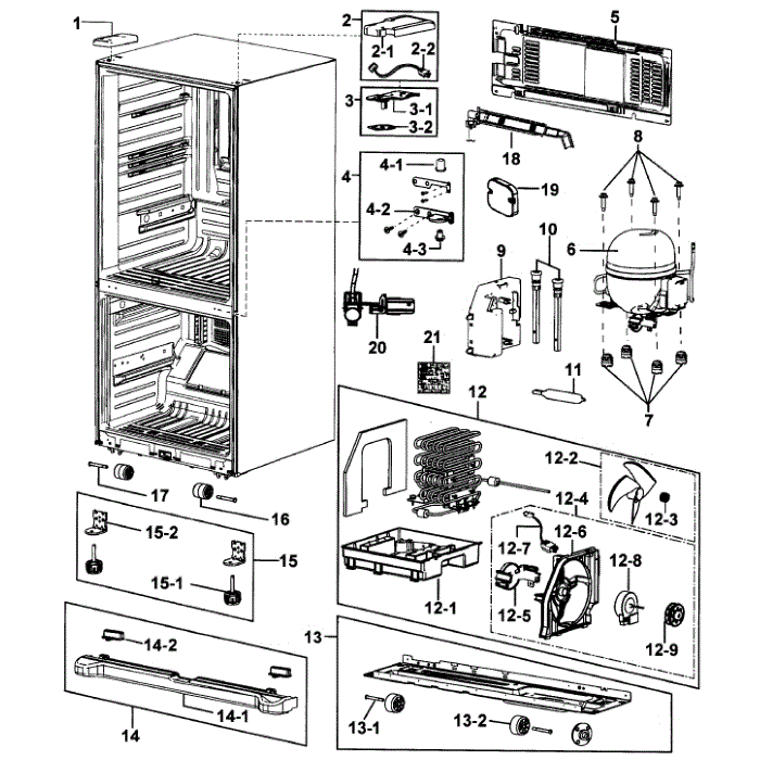 Cabinet Diagram and Parts List for RB217ABBP XAA-00 Samsung Refrigerator