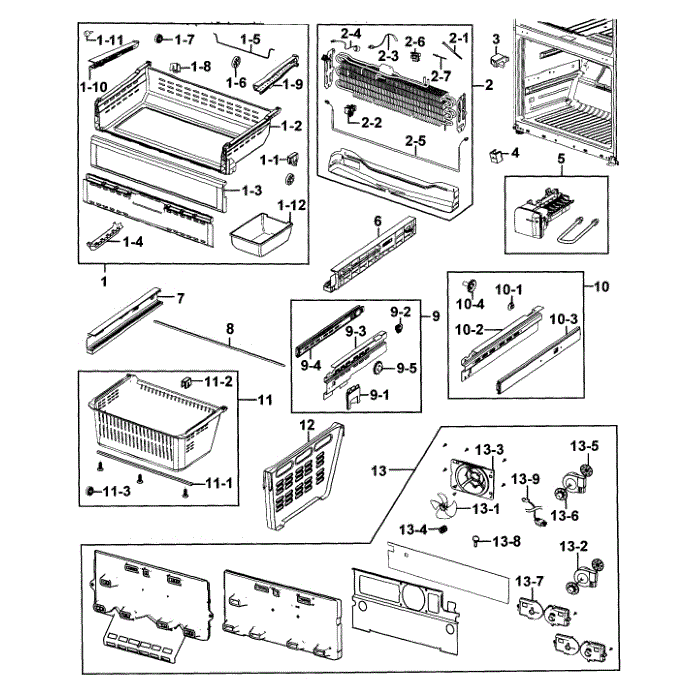 Freezer Diagram and Parts List for RFG293HARS XAA-01 Samsung Refrigerator
