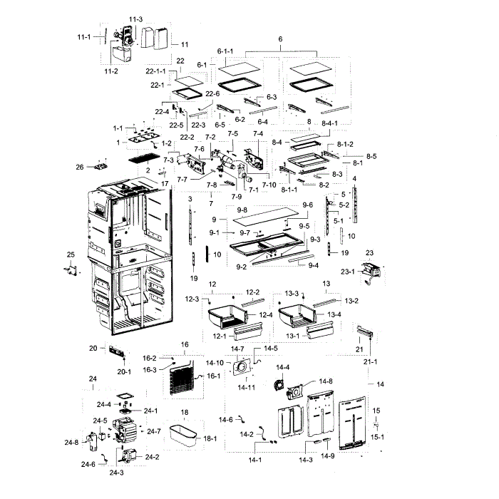 Refrigerator Diagram and Parts List for RF23J9011SR AA-02 Samsung Refrigerator