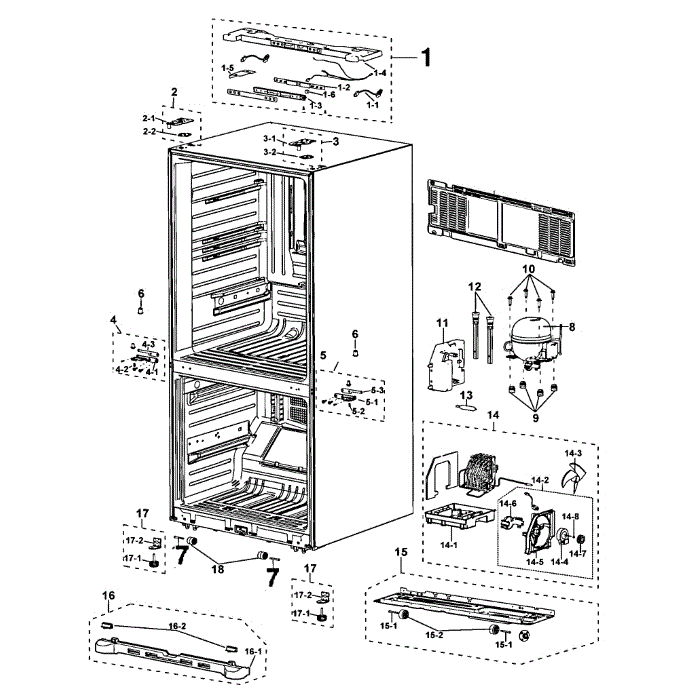 Cabinet Diagram and Parts List for RF197ACBP XAA-00 Samsung Refrigerator