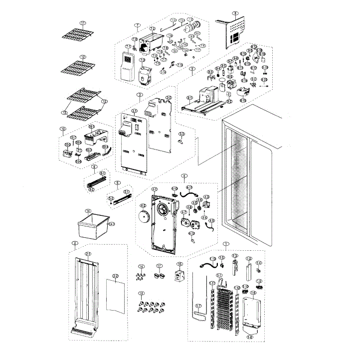 Freezer Diagram and Parts List for RS25H5000SR AA-01 Samsung Refrigerator