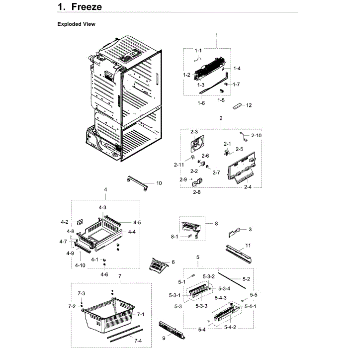 Freezer Diagram and Parts List for RF28HDEDPWW AA-00 Samsung Refrigerator