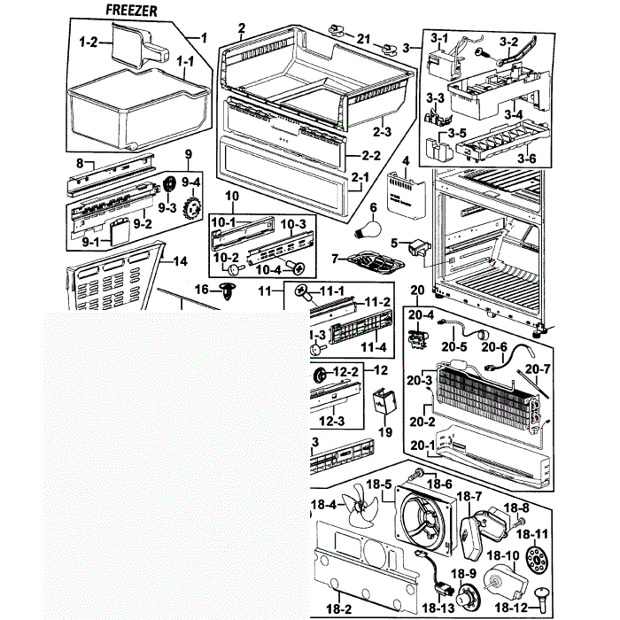 Freezer Diagram and Parts List for RF265AABP XAA-00 Samsung Refrigerator