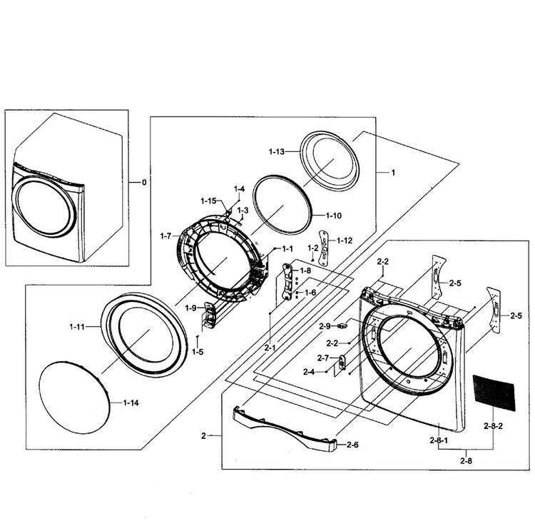 Front Assy Diagram and Parts List for DV455EVGSWR AA-000F Samsung Dryer