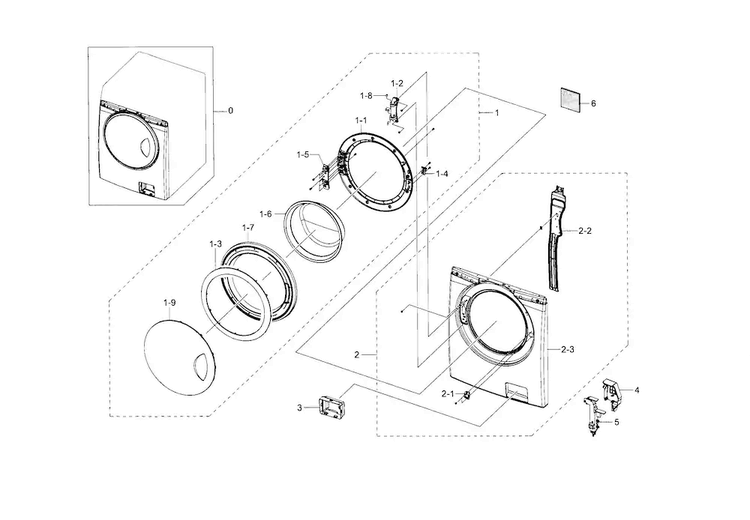 Frame Front & Door Diagram and Parts List for WF218ANW XAA-0001 Samsung Washer