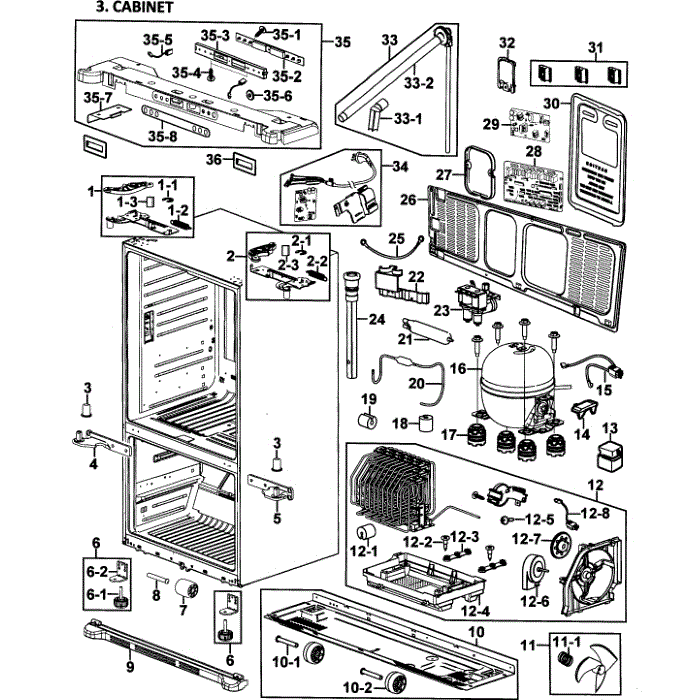 Cabinet Diagram and Parts List for RF266ADBP XAA-00 Samsung Refrigerator