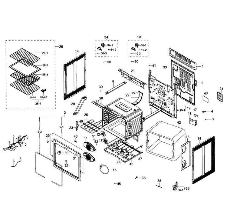 Main Section Diagram and Parts List for NE59J7850WS AA-0002 Samsung Range