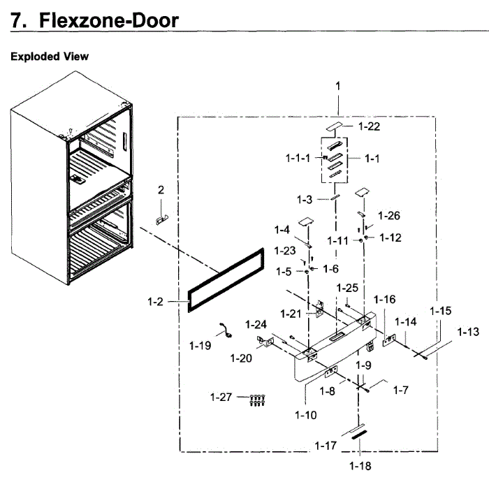Flexzone Diagram and Parts List for RF22KREDBSR AA-01 Samsung Refrigerator