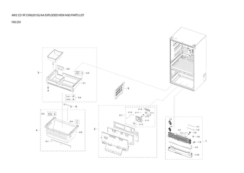 Freezer Parts Diagram and Parts List for RF23R6201SG AA-01 Samsung Refrigerator