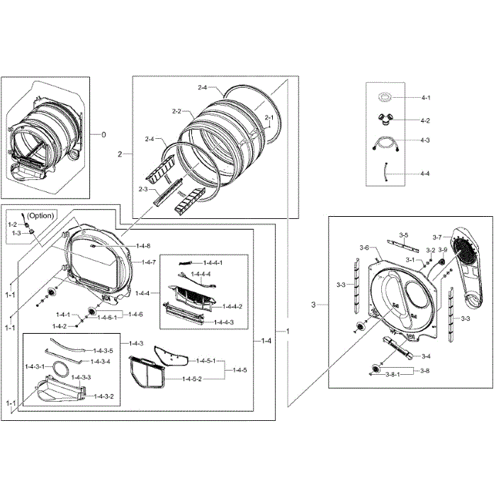 Drum Diagram and Parts List for DV45H7000GW A2-02 Samsung Dryer