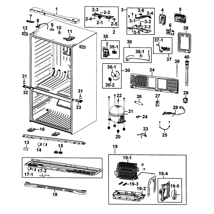 Cabinet Diagram and Parts List for RF4287HAPN XAA-00 Samsung Refrigerator