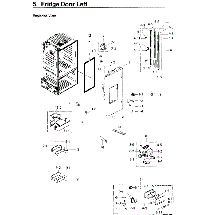 Fridge Door L Diagram and Parts List for RF26J7500WW AA-03 Samsung Refrigerator