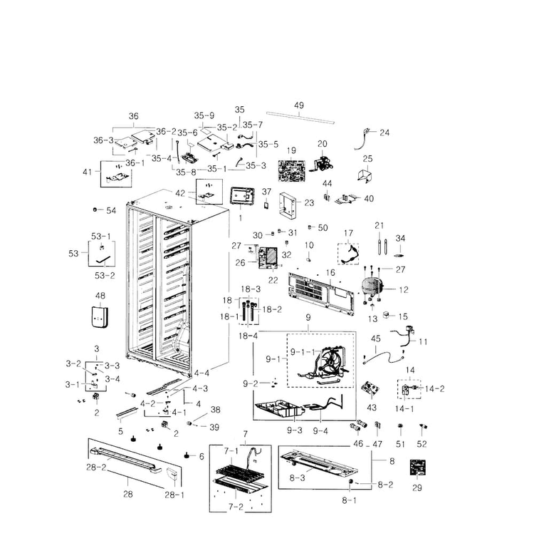 Cabinet Diagram and Parts List for RS22HDHPNSR AA-0000 Samsung Refrigerator