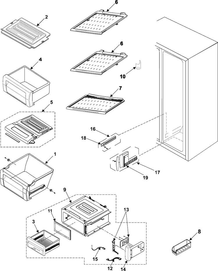Refrigerator Shelves Diagram and Parts List for RS257BARB XAA Samsung Refrigerator