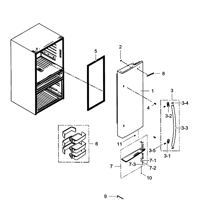 Right Door Diagram and Parts List for RF24FSEDBSR AA-0000 Samsung Refrigerator