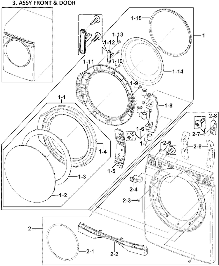 Front Panel Diagram and Parts List for DV419AEW XAA-0000 Samsung Dryer