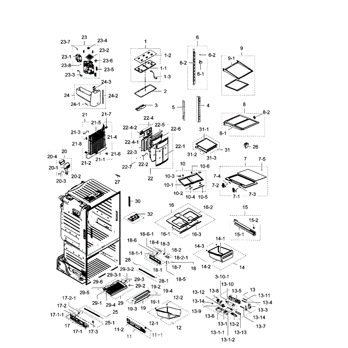 Refrigerator Diagram and Parts List for RF28HDEDBSR AA-03 Samsung Refrigerator