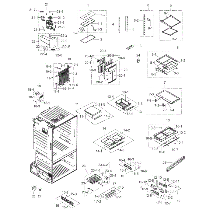 Fridge Diagram and Parts List for RF263TEAESR AA-02 Samsung Refrigerator