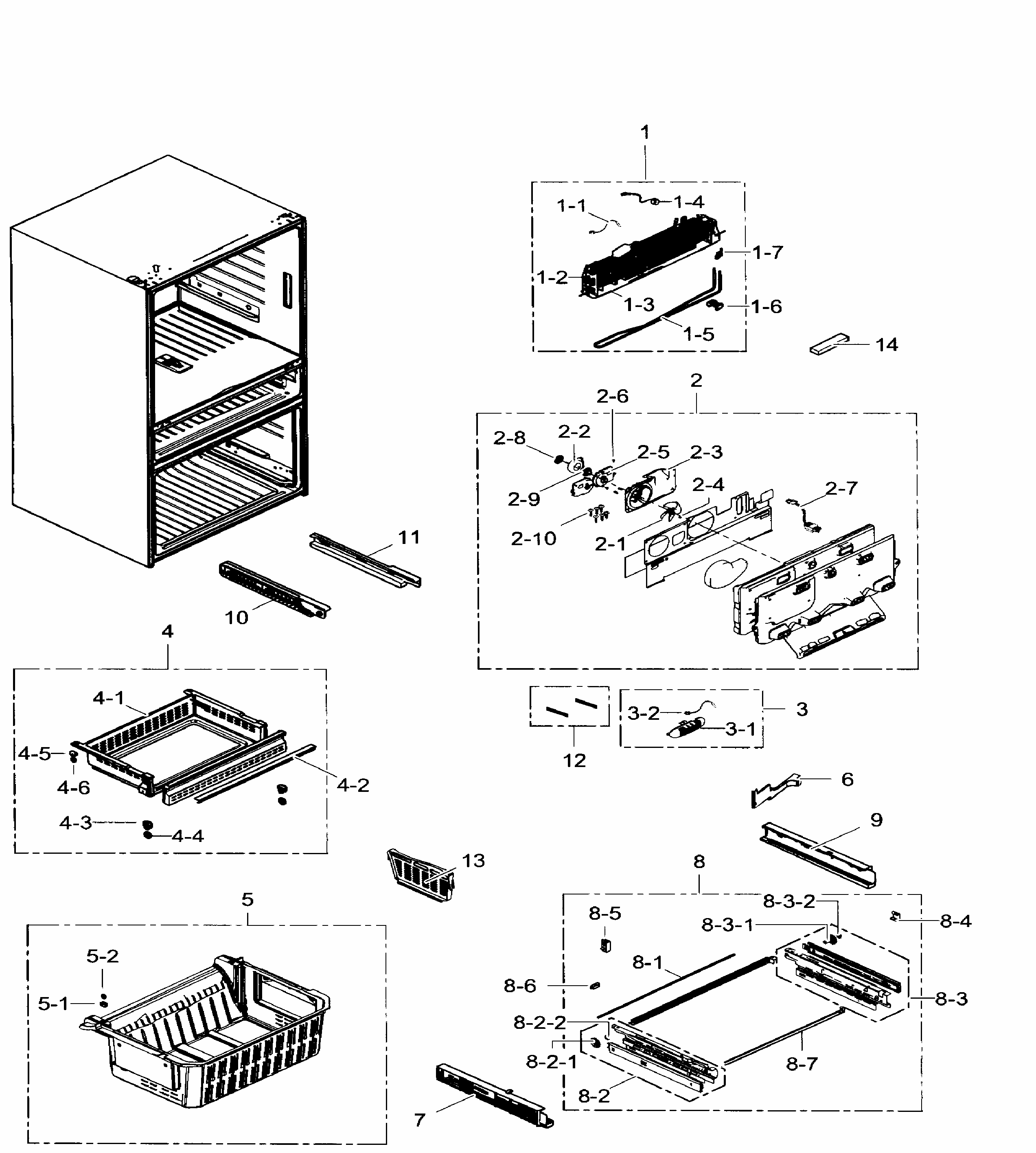 Freezer Diagram and Parts List for RF31FMEDBWW AA-0005 Samsung Refrigerator