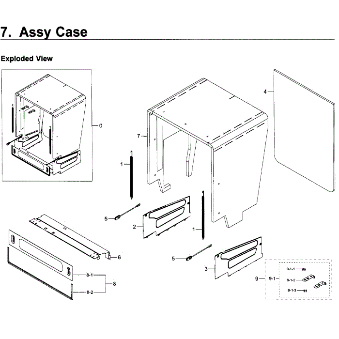 Case Diagram and Parts List for DW80K5050UW AA-00 Samsung Dishwasher