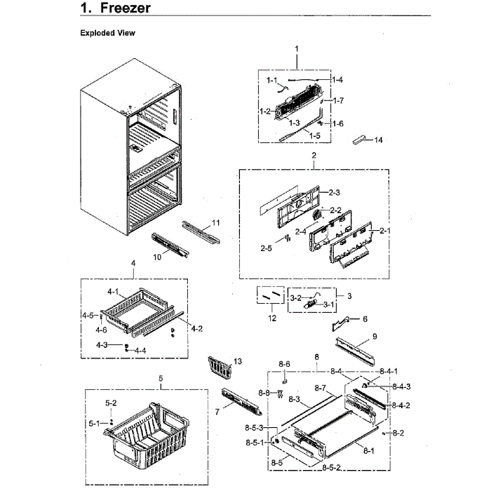 Freezer Diagram and Parts List for RF23M8570SG AA-00 Samsung Refrigerator